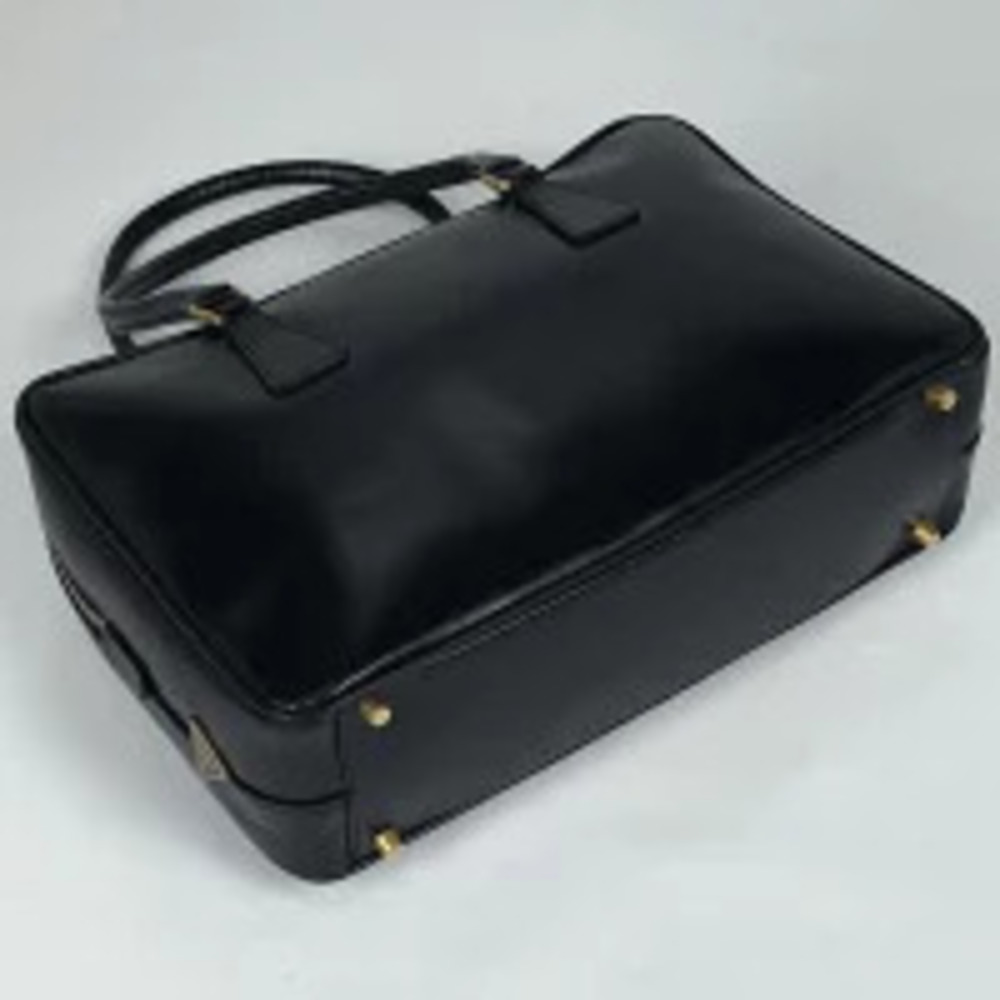 Prada Tote Plate Handbag Nero Leather Black